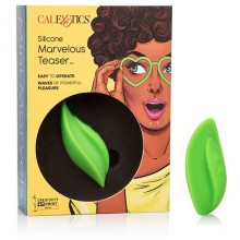 Небольшой женский вибромассажер в форме листка «Mini Marvels Sil Marvel Teaser» от компании California Exotic Novelties, цвет зеленый, SE-4409-25-3, бренд CalExotics, из материала силикон, длина 10.3 см.
