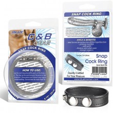 Кольцо на пенис из искусственной кожи на клепках «Snap Cock Ring» от компании Blue Line, цвет черный, BLM1713, бренд BlueLine, из материала искусственная кожа, коллекция C&B Gear, диаметр 5.5 см., со скидкой