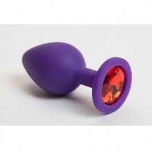 Силиконовая пробка с алым стразом от компании Luxurious Tail, цвет фиолетовый, 47100, коллекция Anal Jewelry Plug, длина 8.2 см., со скидкой