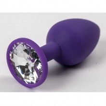Cиликоновая анальная пробка с прозрачным стразом от компании Luxurious Tail, цвет фиолетовый, 47117, коллекция Anal Jewelry Plug, длина 7.1 см., со скидкой