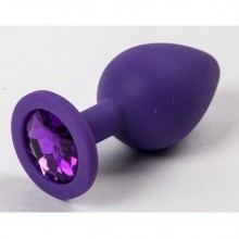 Большая силиконовая пробка с фиолетовым кристаллом от компании Luxurious Tail, цвет фиолетовый, 47116-2, коллекция Anal Jewelry Plug, длина 9.5 см., со скидкой