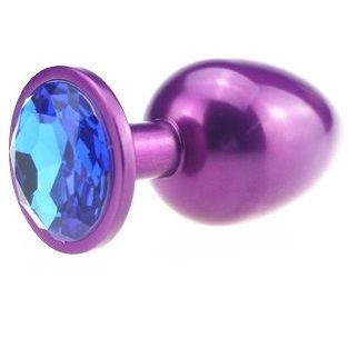 Металлическая анальная пробка с синим стразом от компании 4sexdream, цвет фиолетовый, 47413-3, коллекция Anal Jewelry Plug, длина 7.1 см., со скидкой