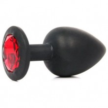 Силиконовая пробка с красным кристаллом от компании Vandersex, цвет черный, 122-1BR, коллекция Anal Jewelry Plug, длина 6.8 см.