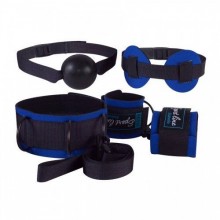 Комплект для БДСМ-игр из наручников, кляпа-шарика, маски и ошейника от компании СК-Визит, цвет синий, 7062-5, из материала неопрен, One Size (Р 42-48), со скидкой
