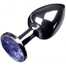 Маленькая металлическая анальная пробка с круглым кончиком и фиолетовым кристаллом от компании Пикантные Штучки, цвет серебристый, DPRSS252PUR, коллекция Anal Jewelry Plug, длина 7 см.