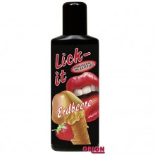 Съедобная смазка «Lick It» со вкусом земляники от компании Orion, объем 50 мл, 0620610, цвет прозрачный, 50 мл.