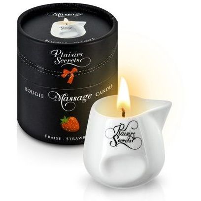 Массажная свеча с ароматом клубники «Bougie de Massage Gourmande Fraise», 80 мл, Plaisir Secret 826016, из материала масляная основа, 80 мл., со скидкой