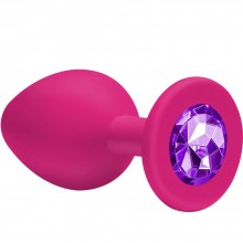 Малая силиконовая анальная пробка «Cutie Small» с фиолетовым кристаллом из серии Emotions от Lola Toys, цвет розовый, 4011-01Lola, бренд Lola Games, длина 7.5 см., со скидкой