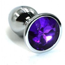 Алюминиевая анальная пробка с темно-фиолетовым кристаллом от компании Kanikule, цвет серебристый, KL-AL004S, коллекция Anal Jewelry Plug, длина 6 см., со скидкой