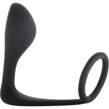 Эрекционное кольцо с анальной пробкой «Button Anal Plug» из серии Backdoor Black Edition от компании Lola Toys, цвет черный, 4216-01Lola, бренд Lola Games, из материала силикон, длина 10 см.