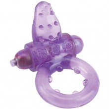 Эрекционное кольцо с вибрацией и рельефным язычком «Nubby Clitoral Probe Cockring» от компании Gopaldas, цвет фиолетовый, 21-49CLV-BCD, из материала TPE, длина 6 см., со скидкой