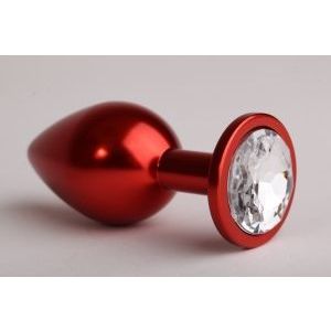 Металлическая анальная пробка с прозрачным стразом от компании 4sexdream, цвет красный, 47414-4, коллекция Anal Jewelry Plug, длина 7.1 см., со скидкой