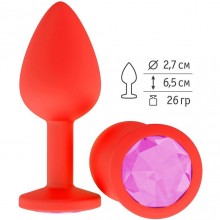 Анальная втулка из силикона с розовым кристаллом от компании Джага-Джага, цвет красный, 517-06 PINK-DD, длина 6.5 см., со скидкой