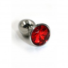 Анальная пробка из металла с ярко-красным кристаллом «Medium» от компании Kanikule, цвет серебристый, KL-AL055M, коллекция Anal Jewelry Plug, длина 8 см., со скидкой