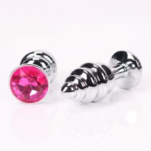Анальная фигурная пробка с розовым стразом от компании 4sexdream, цвет серебристый, 47148-2, коллекция Anal Jewelry Plug, длина 8 см., со скидкой