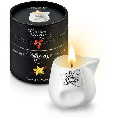 Массажная свеча с ароматом ванили «Bougie Massage Gourmande Vanille», 80 мл, Plaisir Secret 826010, из материала масло, 80 мл., со скидкой