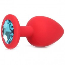 Силиконовая анальная пробка с голубым кристаллом от компании Vandersex, цвет красный, 122-2RB, коллекция Anal Jewelry Plug, длина 8 см.
