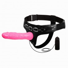 Женский вибратор-страпон на трусиках «Ultra Passionate Harness» от компании Baile, цвет розовый, BW-022028, длина 19.8 см., со скидкой