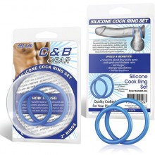 Набор из двух силиконовых колец разного диаметра «Silicone Cock Ring Set» от компании BlueLine, цвет голубой, BLM4005-BLU, коллекция C&B Gear, диаметр 4 см., со скидкой