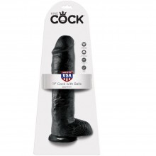 Фаллос-реалистик из коллекции «King Cock» от компании PipeDream с мошонкой на присоске, цвет черный, 551023, длина 28 см., со скидкой