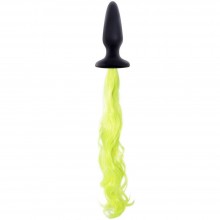 Анальная пробка с неоново-желтым хвостом «Unicorn Tails Yellow» от компании NS Novelties, цвет черный, NSN-0509-19, цвет зеленый, длина 9.9 см., со скидкой