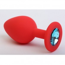 Силиконовая пробка с голубым стразом от компании 4sexdream, цвет красный, 47404, коллекция Anal Jewelry Plug, длина 7.1 см., со скидкой