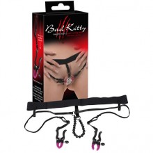Трусики с зажимами для половых губ и бусинками для массажа промежности «Spreader - Slip» из серии Bad Kitty от компании Orion, цвет черный, 0515329, из материала пластик АБС, длина 68 см., со скидкой