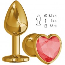 Металлическая анальная втулка с красным кристаллом-сердцем от компании Джага-Джага, цвет серебристый, 511-04 red-DD, коллекция Anal Jewelry Plug, цвет золотой, длина 7 см., со скидкой
