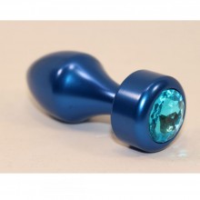 Металлическая анальная пробка с голубым кристаллом от компании 4sexdream, цвет синий, 47442-1, длина 7.8 см., со скидкой