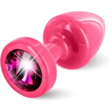 Металлическая анальная втулка «Anni Round Pink T1-Fuschia» с розовым кристаллом от компании Diogol, цвет розовый, 5318040000, коллекция Anal Jewelry Plug, длина 5.6 см.