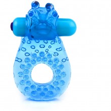 Эрекционное кольцо с вибрацией и усиками для стимуляции клитора от компании SexToy, цвет голубой, 00239-1, из материала TPE, длина 9 см., со скидкой