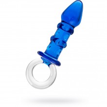 Стеклянная анальная втулка с ручкой-кольцом от компании Sexus Glass, цвет синий, 912210, из материала стекло, длина 10 см., со скидкой