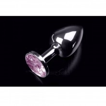 Маленькая металлическая анальная пробка с круглым кончиком и розовым кристаллом от Пикантные Штучки, цвет серебристый, DPRSS252P, коллекция Anal Jewelry Plug, длина 7 см.