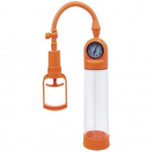 Мужская вакуумная помпа «A-Toys», с манометром и прозрачной колбой, цвет оранжевый, ToyFa 768001-11, из материала силикон, длина 20 см., со скидкой