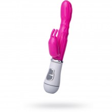 Женский вагинальный вибратор с клиторальным стимулятором, цвет розовый, ToyFa A-Toys 761022, из материала TPE, длина 20 см., со скидкой