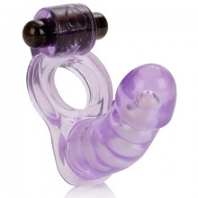 Кольцо на пенис с анальным стимулятором «Double Diver», цвет фиолетовый, California Exotic Novelties SE-1813-00-3, длина 10 см., со скидкой