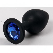 Силиконовая анальная пробка с синим стразом, цвет черный, Luxurious Tail 47138, коллекция Anal Jewelry Plug, длина 8.2 см., со скидкой