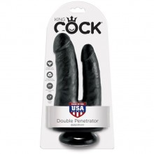Анально-вагинальный реалистичный фаллоимитатор King Cock «Double Penetrator», цвет черный, PipeDream PD5512-23, из материала ПВХ, длина 20.9 см., со скидкой