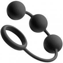 Анальные шарики «Silicone Cock Ring with 3 Weighted Balls», цвет черный, Tom of Finland TF1932, из материала силикон, длина 30 см.