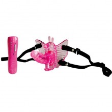 Вибратор-бабочка для женщин «Buttefly Vibe» на ремешках, цвет розовый, рабочая длина 5 см, Erowoman-Eroman BIOEE-10024, бренд Bior Toys, из материала TPR, длина 5 см.