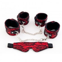 Кружевной набор БДСМ аксесуаров из наручников, оков и маски, цвет красный, размер OS, ToyFa 716022, из материала кружево, One Size (Р 42-48)