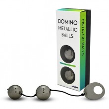 Хромированные вагинальные шарики с петелькой для извлечения «Domino Metallic Balls», цвет черный, Gopaldas E0005A1SPGAC, длина 28 см., со скидкой