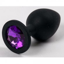 Силиконовая анальная пробка с фиолетовым стразом в основании, цвет черный, Luxurious Tail 47136, коллекция Anal Jewelry Plug, длина 8.2 см., со скидкой