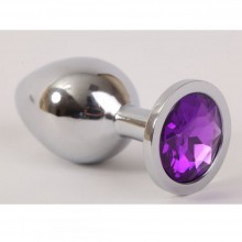 Металлическая анальная пробка с фиолетовым стразом, цвет серебристый, размер M, Luxurious Tail 47020-1, цвет фиолетовый, длина 8.2 см., со скидкой