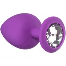 Большая силиконовая анальная пробка Emotions «Cutie Large» с прозрачным кристаллом, цвет фиолетовый, Lola Toys 4013-06Lola, длина 10 см., со скидкой