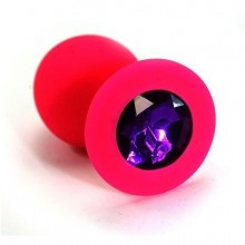 Силиконовая анальная пробка с темно-фиолетовым кристаллом, цвет розовый, Kanikule KL-S0004M, коллекция Anal Jewelry Plug, длина 7 см., со скидкой