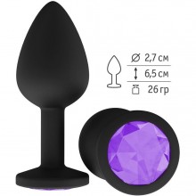 Силиконовая анальная втулка с фиолетовым кристаллом, цвет черный, Джага-Джага 518-08 purple-DD, длина 7.3 см., со скидкой