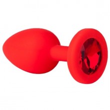 Силиконовая анальная втулка с красным кристаллом, цвет красный, Джага-Джага 517-04 red-DD, коллекция Anal Jewelry Plug, длина 7.3 см., со скидкой