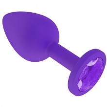 Силиконовая анальная пробка с фиолетовым кристаллом, цвет фиолетовый, Джага-Джага 519-08 purple-DD, коллекция Anal Jewelry Plug, длина 7.3 см., со скидкой