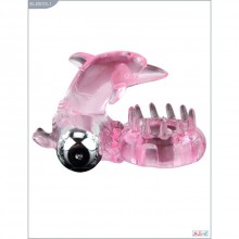 Виброкольцо на пенис cо стимулятором клитора «Love Dolphin Ring», цвет розовый, Baile 314684, из материала TPR, длина 4 см., со скидкой